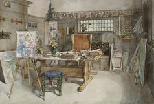 The Studio. From A Home (26 watercolours). Creator: Carl Larsson