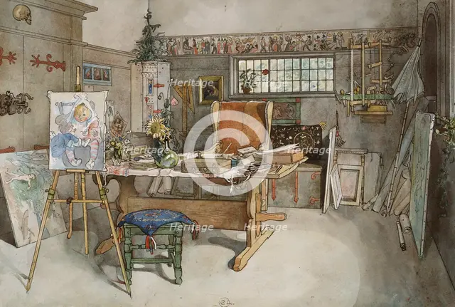 The Studio. From A Home (26 watercolours). Creator: Carl Larsson.