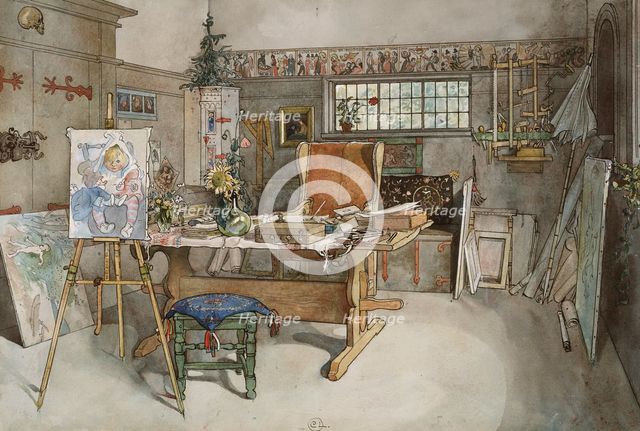 The Studio. From A Home (26 watercolours). Creator: Carl Larsson.