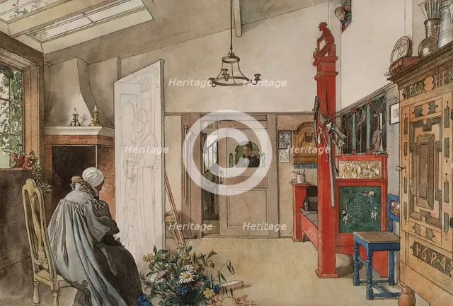 The Studio. From A Home (26 watercolours). Creator: Carl Larsson.