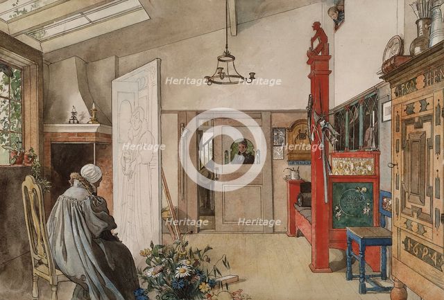 The Studio. From A Home (26 watercolours). Creator: Carl Larsson.