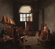 The Studio of Jacques-Louis David, 1814. Creator: Leon Mathieu Cochereau