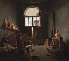The Studio of Jacques-Louis David, 1814. Creator: Leon Mathieu Cochereau