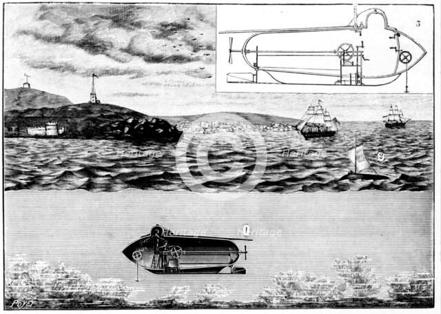The submarine 'Nautilus', 1901. Artist: Poyet