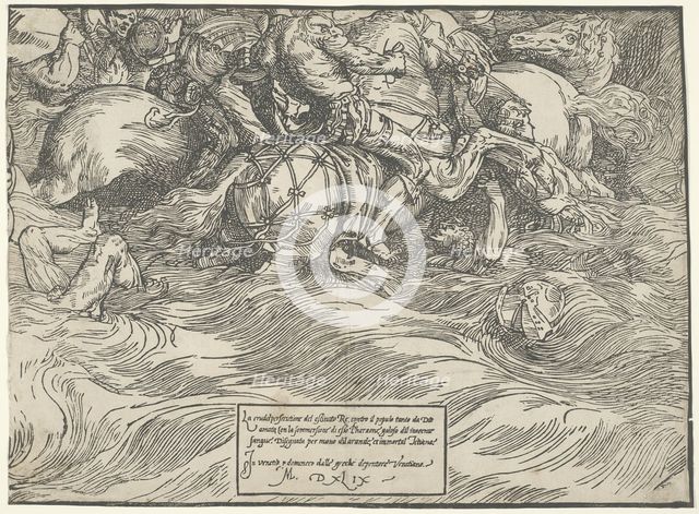 The Submersion of Pharaoh's Army in the Red Sea, c. 1515, printed 1549. Creator: Unknown.