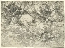 The Submersion of Pharaoh's Army in the Red Sea, c. 1515, printed 1549. Creator: Unknown