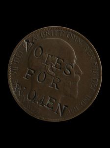 The Suffragette Penny with the slogan Votes for Women over the portrait of King Edward VII