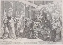The suicide of Dido who reclines on a pyre in centre, surrounded by many figures, 1650-55. Creator: Giovanni Cesare Testa