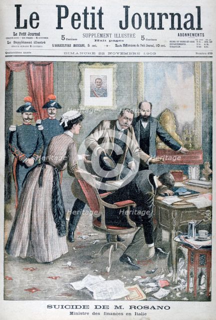 The suicide of Signor Rosano, Italian Minister of Finance, Naples, 1903. Artist: Unknown