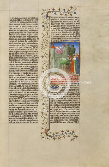 The Suicide of Queen Dido; Des cas des nobles hommes et femmes, about 1413-1415. Creators: Boucicaut Master, Workshop of the Boucicaut Master.