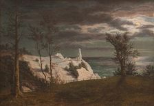 The "Summer Spire" on the Chalk Cliffs of the Island of Mon, Moonlight, 1831. Creator: Frederik Hansen Sodring