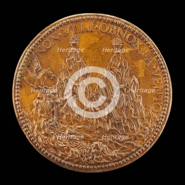 The Summits of Pindus, on Each a Flaming Vase [reverse], 1555. Creator: Pietro Paolo Galeotti.