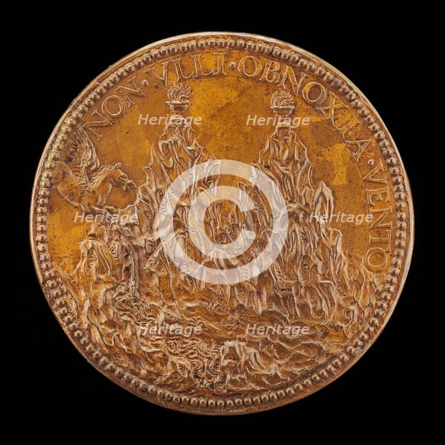 The Summits of Pindus, on Each a Flaming Vase [reverse], 1555. Creator: Pietro Paolo Galeotti.