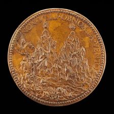 The Summits of Pindus, on Each a Flaming Vase [reverse], 1555. Creator: Pietro Paolo Galeotti