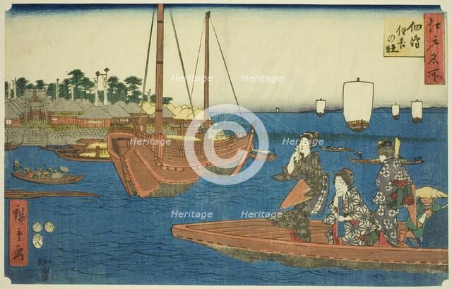 The Sumiyoshi Shrine on Tsukuda Island (Tsukuda Sumiyoshi no yashiro), from the..., 1853. Creator: Ando Hiroshige.