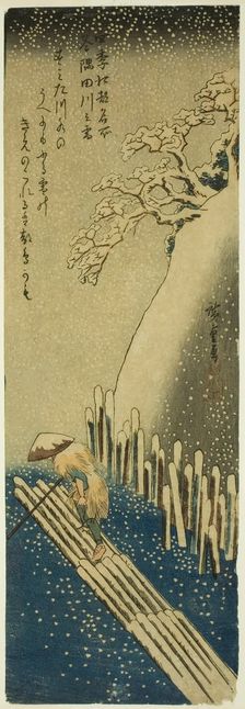 The Sumida River in Winter Snow (Fuyu Sumidagawa no yuki), from the series "Famous..., 1834/35. Creator: Ando Hiroshige