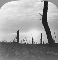 The Sun going down over no man's land on the Somme, France, World War I, c1914-c1918. Artist: Realistic Travels Publishers