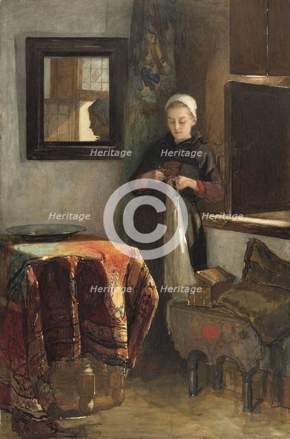 The sunny corner': young woman in a room in Hindeloopen, 1838-1904. Creator: Christoffel Bisschop.