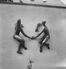 The Sunbathers sculpture by Laszlo Peri, Festival of Britain, South Bank, Lambeth, London, 1951. Artist: MW Parry