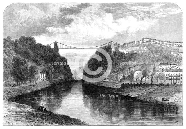 The suspension bridge over the Avon at Clifton, 1864. Creator: Mason Jackson.