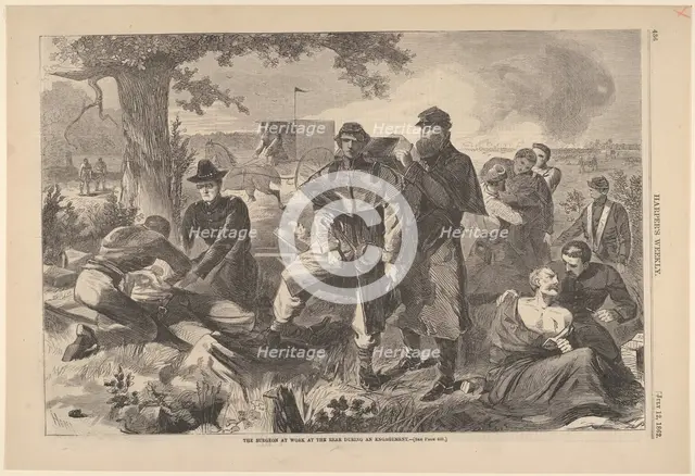 The Surgeon at Work at the Rear During an Engagement (Harper's Weekly, Vol. VII), July 12, 1862. Creator: Unknown.