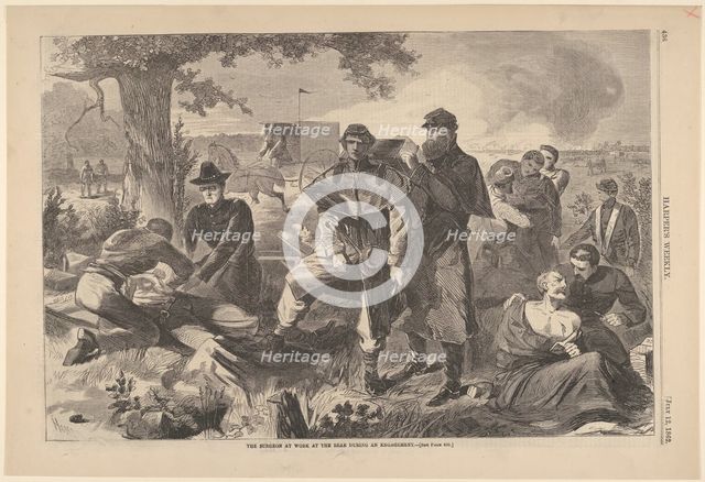 The Surgeon at Work at the Rear During an Engagement (Harper's Weekly, Vol. VII), July 12, 1862. Creator: Unknown.