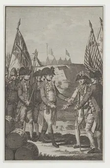 The Surrender of Earl Cornwallis (Lieutenant General of the British Army in North Am..., after 1781. Creator: Thornton