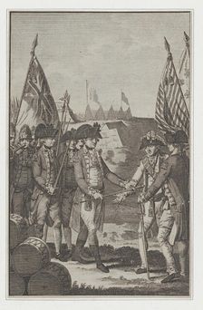 The Surrender of Earl Cornwallis (Lieutenant General of the British Army in North Am..., after 1781. Creator: Thornton