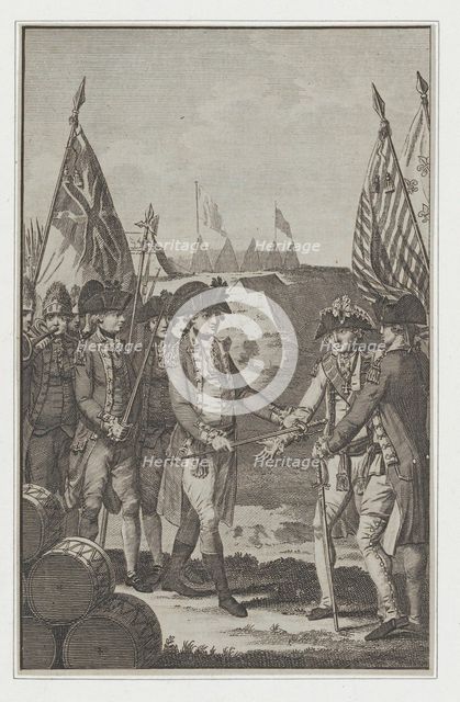 The Surrender of Earl Cornwallis (Lieutenant General of the British Army in North Am..., after 1781. Creator: Thornton.