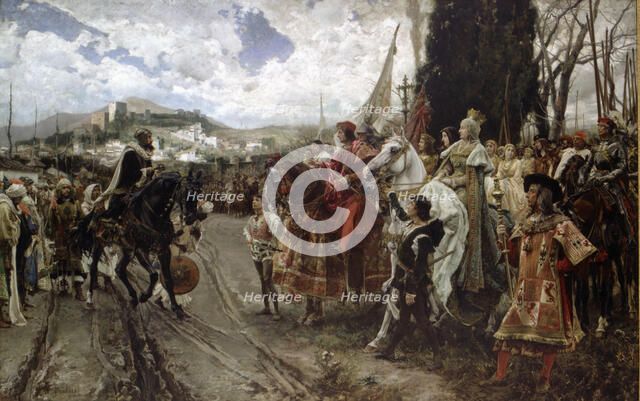 The surrender of Granada', between the Catholic Kings and Boabdil in 2nd January 1492. Oil of 1832.