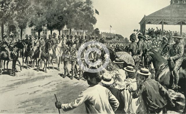 'The Surrender of Kroonstadt: Troops Marching Past Lord Roberts and Staff', 1901. Creator: Samuel Begg.