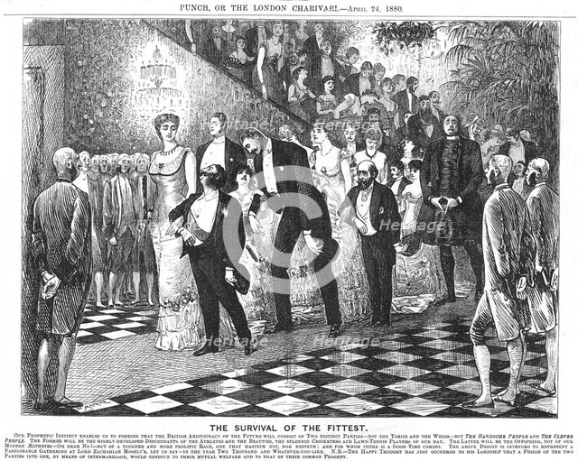 'The Survival of the Fittest'; application of Darwinism in the 21st century, 1880. Creator: George du Maurier.