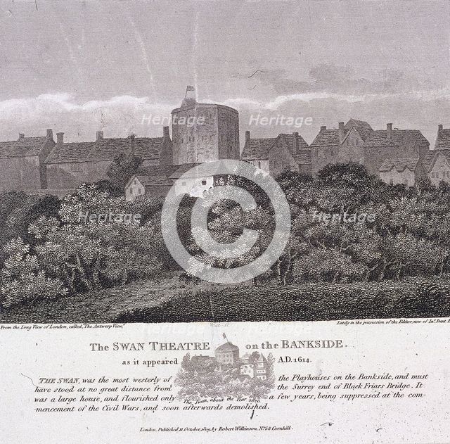 The Swan Theatre, Bankside, Southwark, London, c1614. Artist: Anon