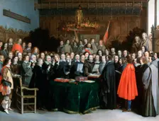 The Swearing of the Oath of Ratification of the Treaty of Münster 1648. Artist: Gerard Terborch II