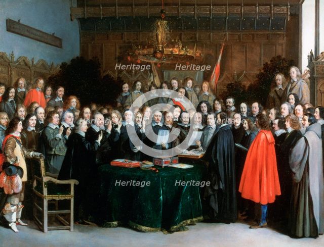 'The Swearing of the Oath of Ratification of the Treaty of Münster', 1648. Artist: Gerard Terborch II