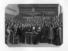 The swearing of the oath of ratification of the treaty of Münster, 1648 (c1870).Artist: JH Rennefeld