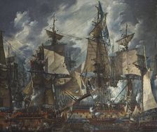 The Swedish command ship Gustaf III after the Battle of Hogland in 1788, 1794. Creator: Louis Jean Desprez