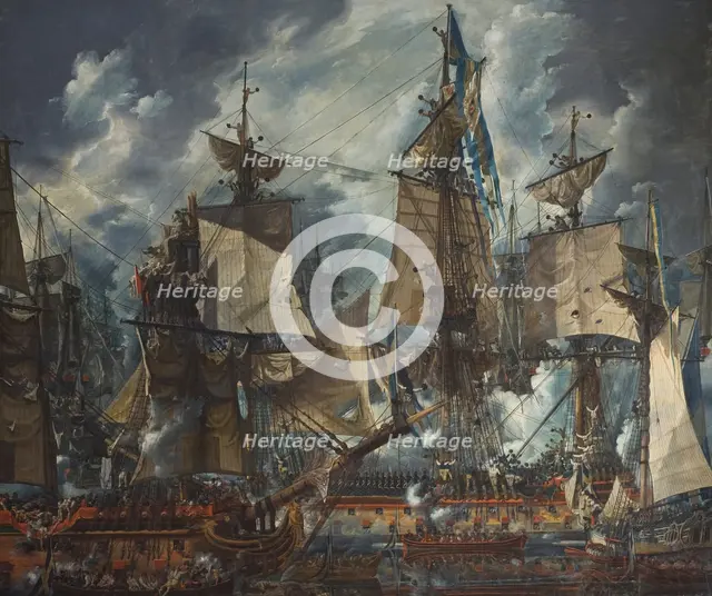 The Swedish command ship Gustaf III after the Battle of Hogland in 1788, 1794. Creator: Louis Jean Desprez.