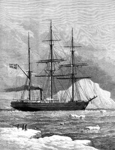 The Swedish Arctic exploring ship Vega among icebergs, 1880. Creator: Unknown