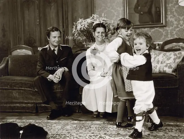 The Swedish Royal Family at their official Christmas photo shoot, 1981.  Creator: Unknown.