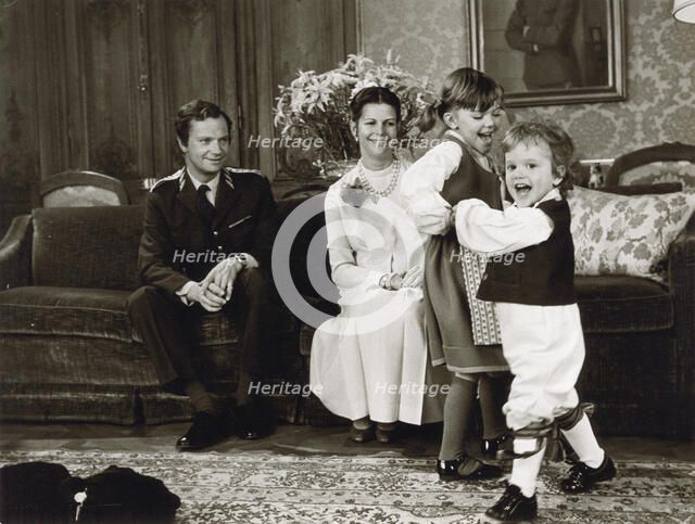 The Swedish Royal Family at their official Christmas photo shoot, 1981. Artist: Unknown