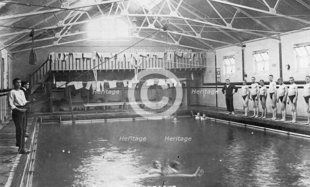 The swimming bath, Royal Navy training establishment, Shotley, Suffolk, 1936. Artist: Unknown