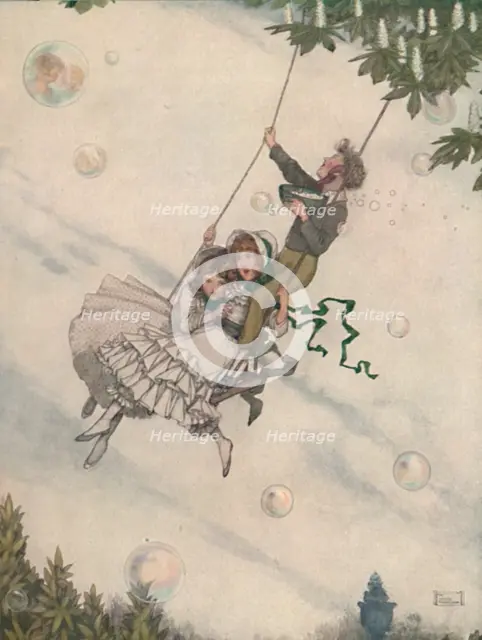 'The Swing Moves and the Bubbles Fly Upward', c1930. Artist: W Heath Robinson.