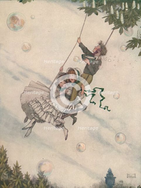 'The Swing Moves and the Bubbles Fly Upward', c1930. Artist: W Heath Robinson.