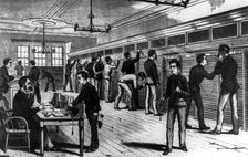 The switchboard, Gold and Stock Telegraph Company, New York, USA, 1879