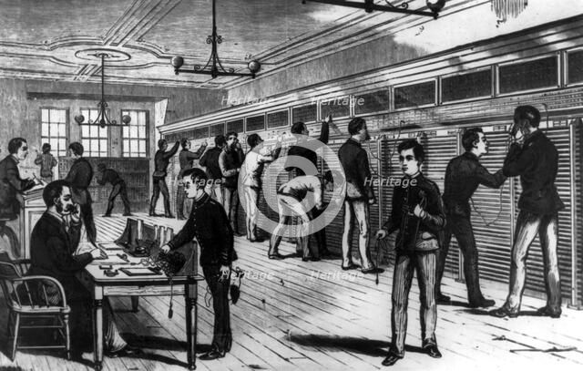 The switchboard, Gold and Stock Telegraph Company, New York, USA, 1879. Artist: Unknown