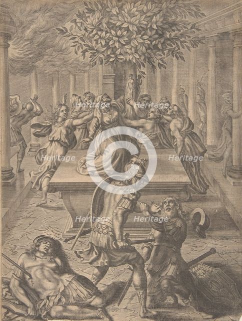 The Sack of Troy-Pyrrhus Killing Priam, before 1654. Creator: Pierre Lombart.