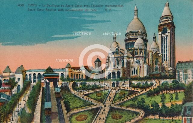 The Sacré-Coeur Basilica with monumental staircase, Paris, c1920. Artist: Unknown.