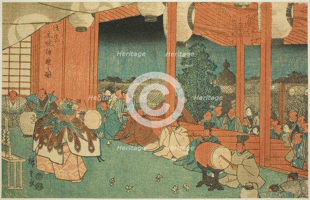 The Sacred Dance at the Shinmei Shrine in Shiba at Dawn (Shiba Shinmei, Omiya gengyo..., c. 1847/52. Creator: Ando Hiroshige.