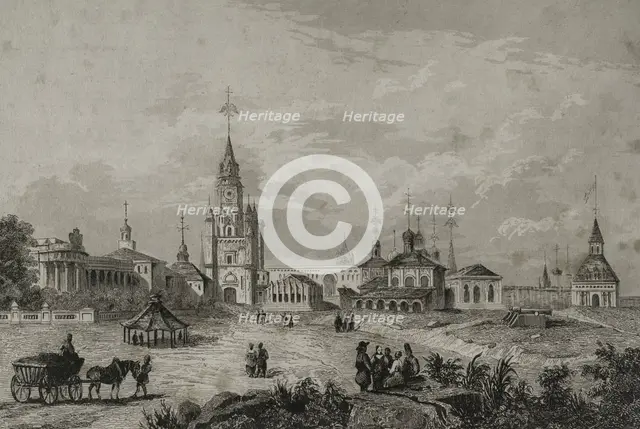 The Sacred Gate of the Kremlin and its surroundings, Moscow, Russia, 1839. Creator: Augustin François Lemaitre.